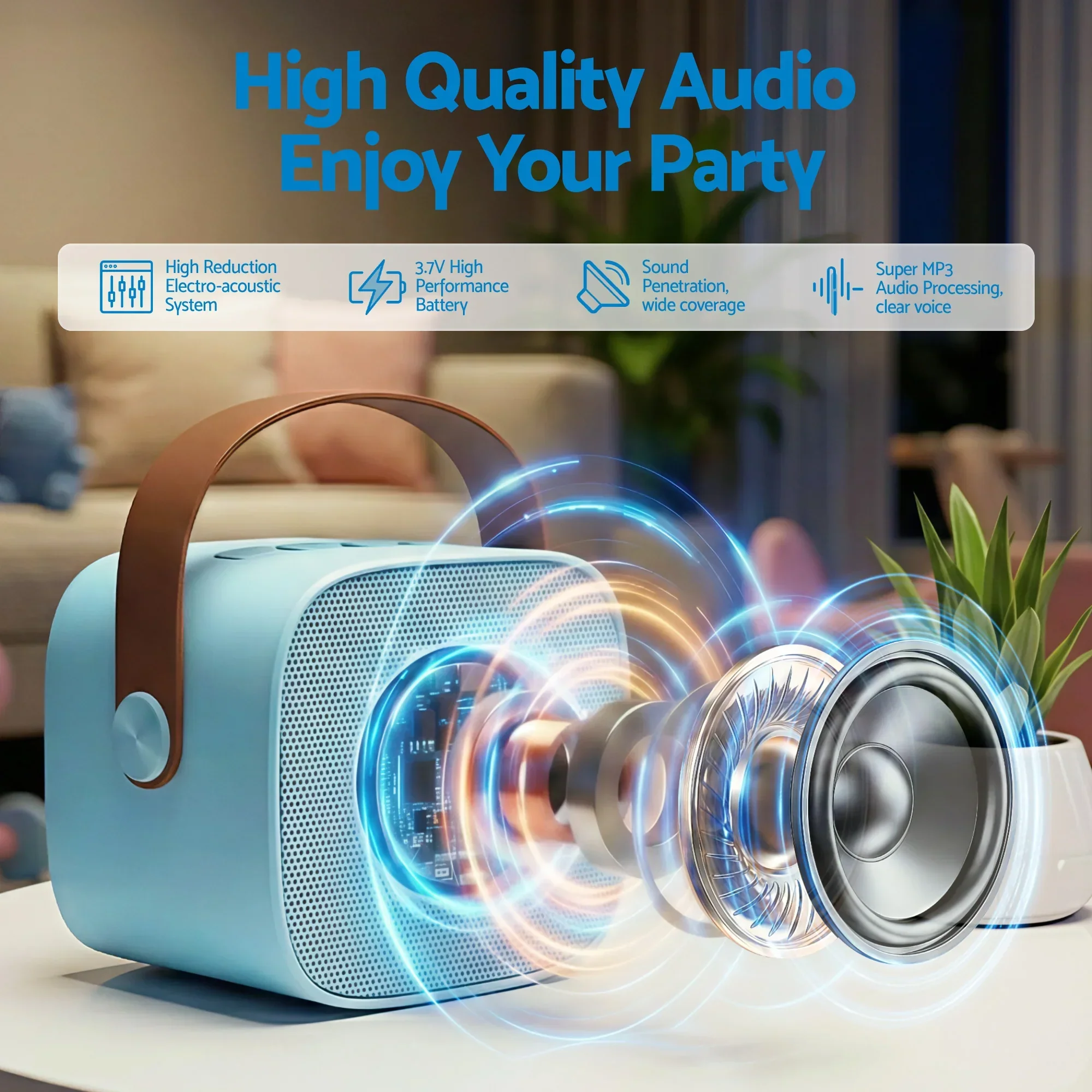 Mini Portable Karaoke Machine for Adults Kids with 2 Wireless Microphones - Image 2
