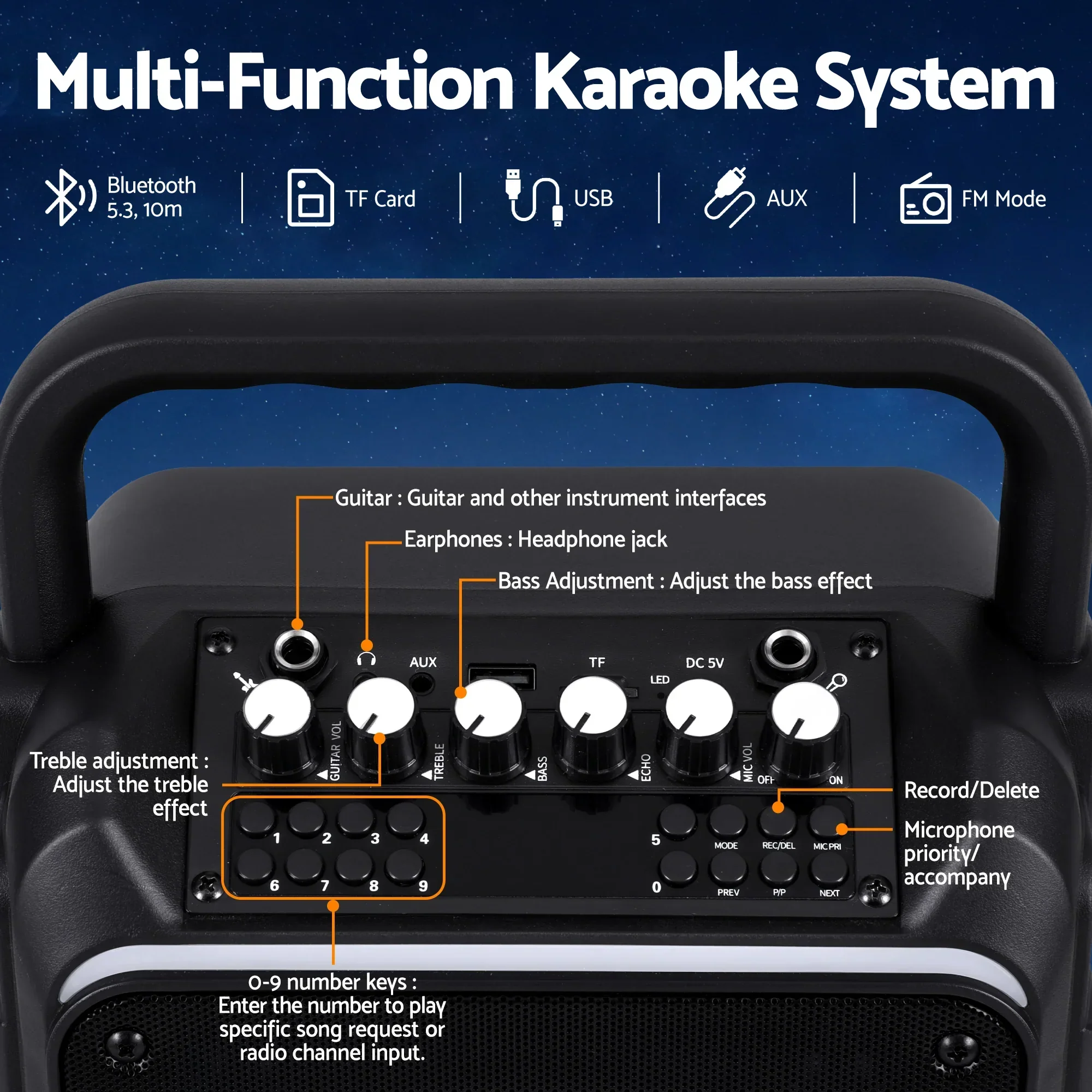 Portable Karaoke Machine with 2 Wireless Microphones Bluetooth 5.3 - Image 5