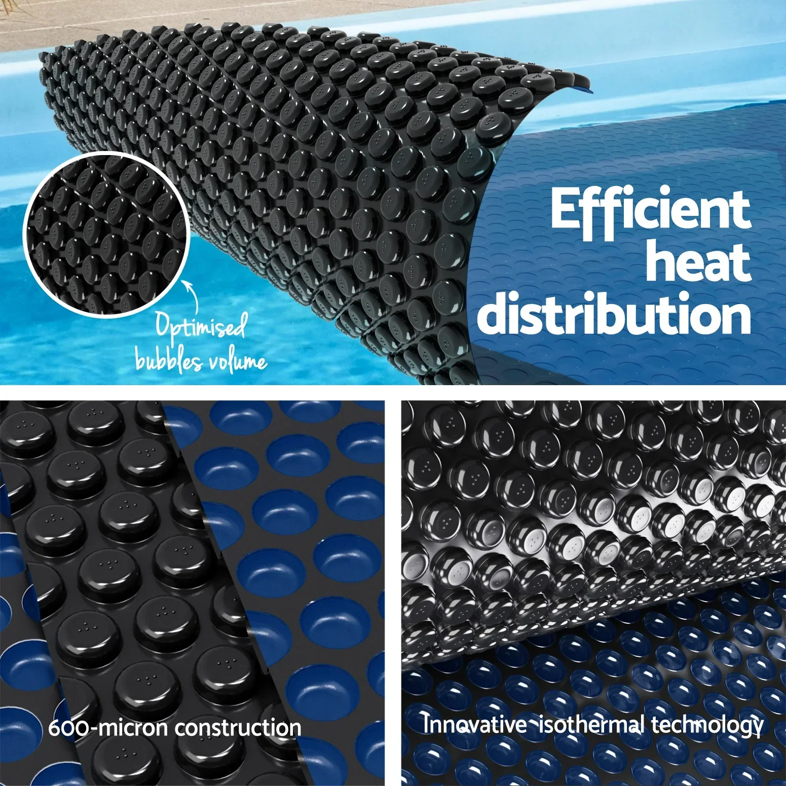 Pool Cover 600 Micron 10x4m w/ Roller 4m Swimming Pools Black Solar Blanket - Image 5