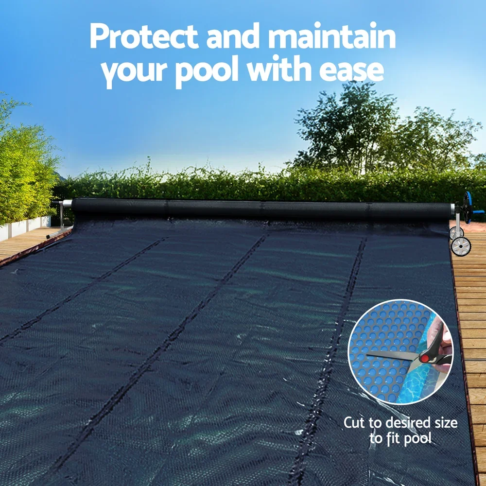 Pool Cover 600 Micron 10x4m w/ Roller 5.55m Black Solar Blanket - Image 4