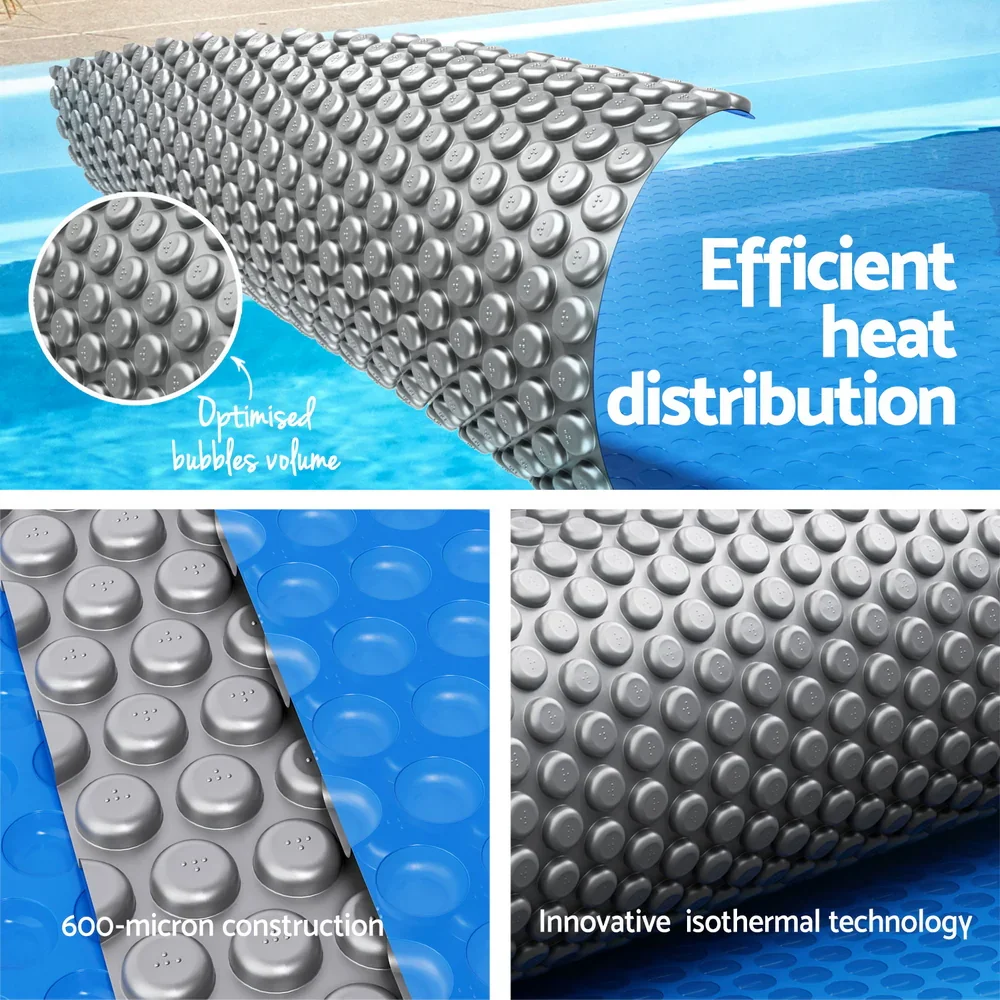 Pool Cover 600 Micron Solar Heat Blanket 10.5x4.2m w/ 5.55m Roller Blue - Image 3