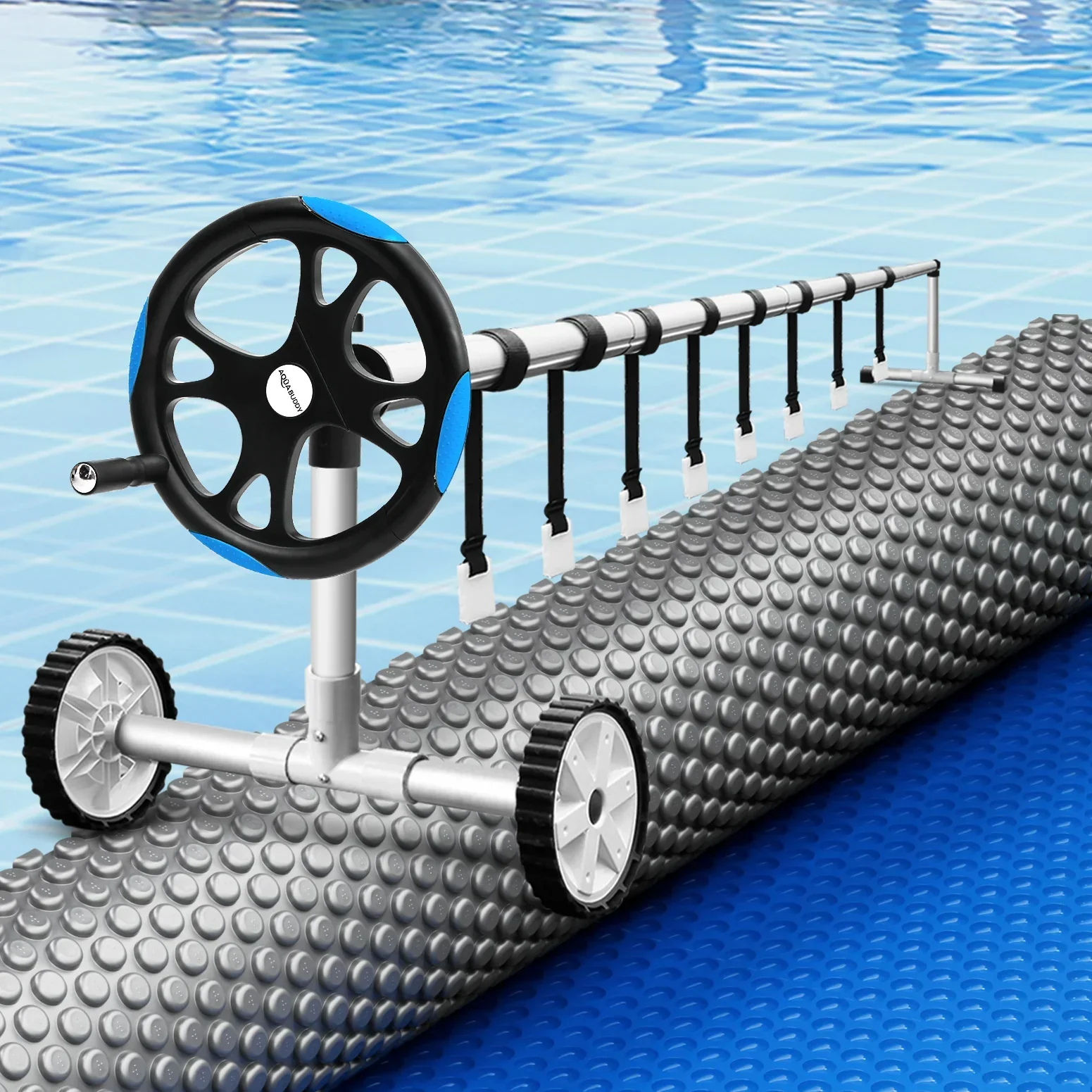 Pool Cover 600 Micron Solar Heat Blanket 8x4.2m w/ 5.55m Roller Blue