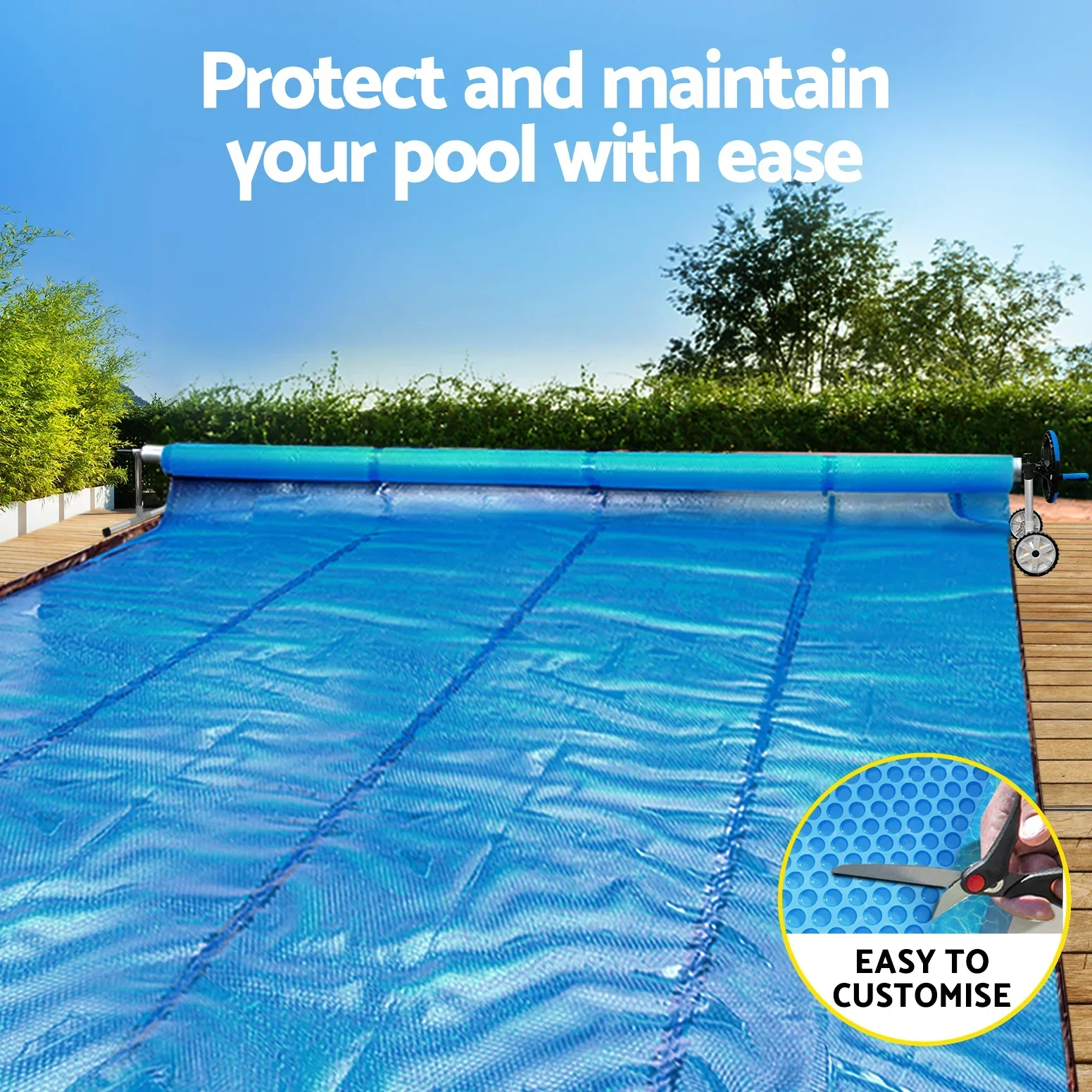 Pool Cover 600 Micron Solar Heat Blanket 8x4.2m w/ 5.55m Roller Blue - Image 2