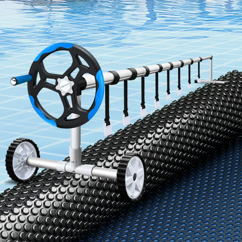 Pool Cover 600 Micron 8.5x4.2m w/ Blue Roller 5.55m Black Solar Blanket - Image 7
