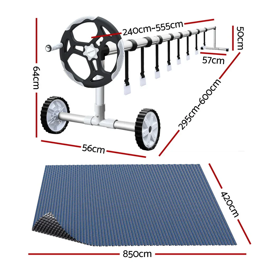 Pool Cover 600 Micron 8.5x4.2m w/ Roller 5.55m Swimming Pools Black Solar Blanket - Image 2