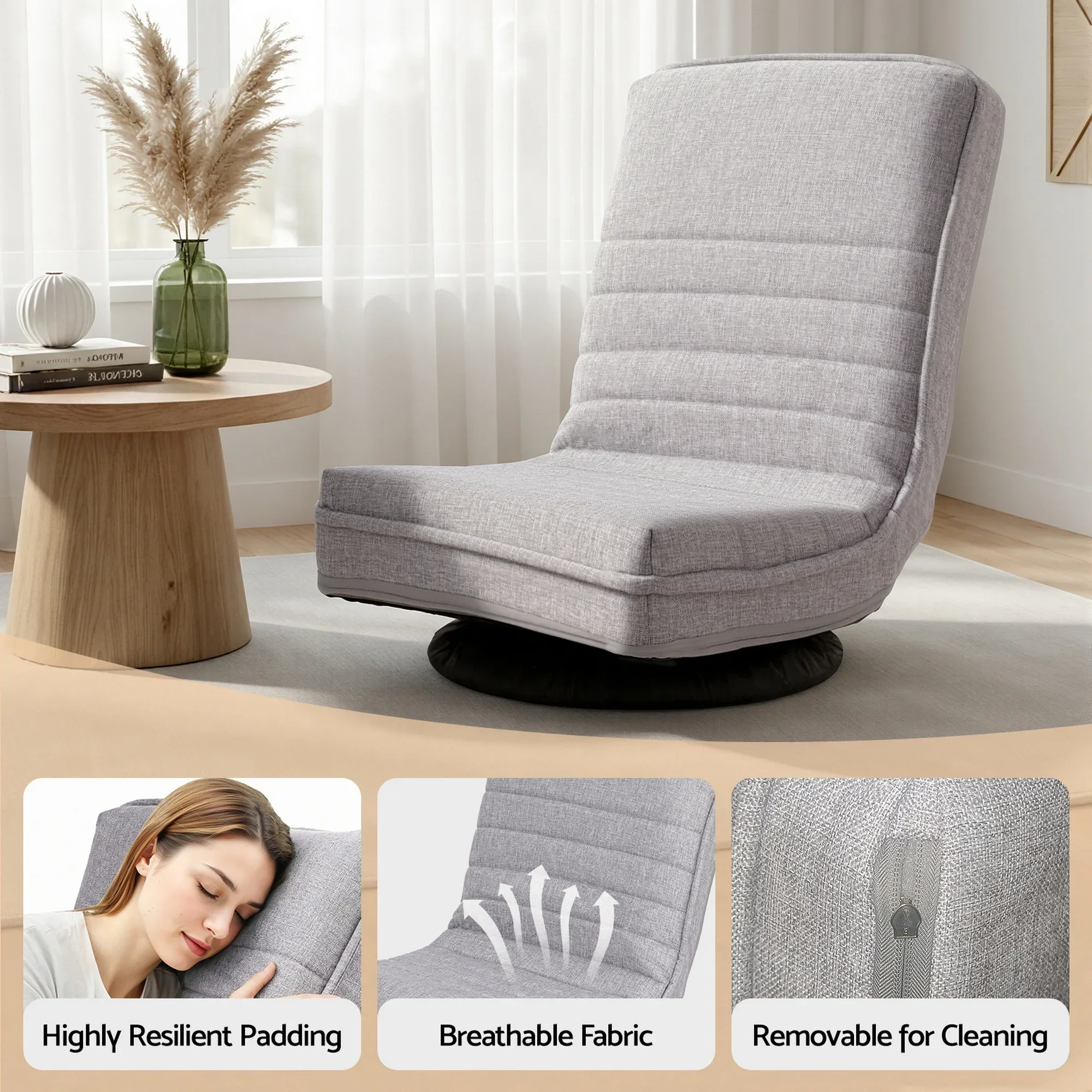 Swivel Floor Chair 360 Adjustable Foldable Lounge Seat Floor Sofa Chair Grey - Image 4