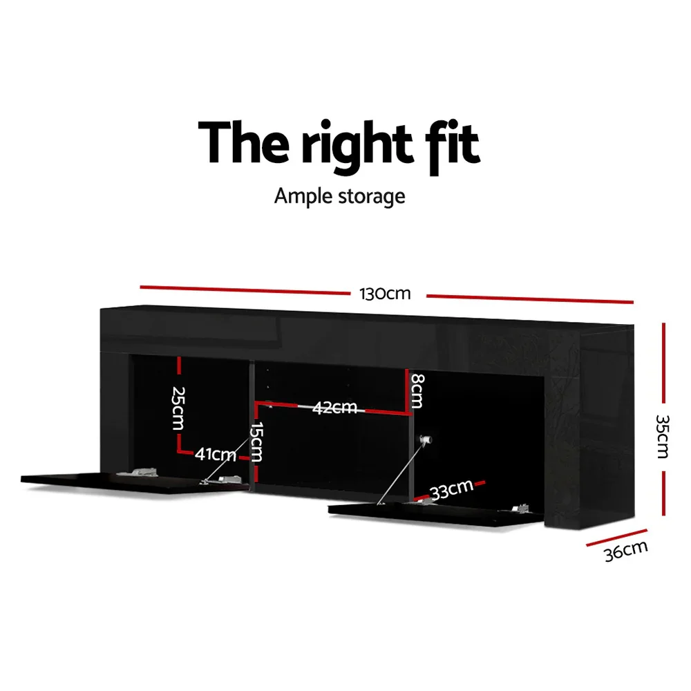 Entertainment Unit TV Cabinet LED 130cm Black Angus - Image 4