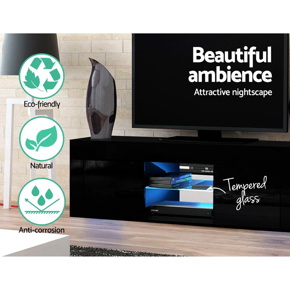 Entertainment Unit TV Cabinet LED 130cm Black Angus - Image 7