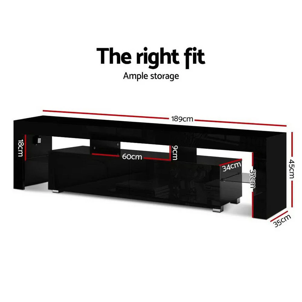Entertainment Unit TV Cabinet LED 189cm Black Elo - Image 4