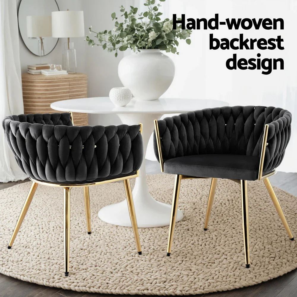 1x Dining Chair Armchair Cafe Kitchen Lounge Chairs Velvet Weaving Black - Image 2