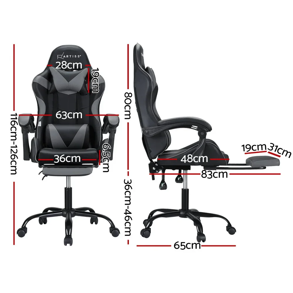 2 Point Massage Gaming Office Chair Footrest Grey - Image 2