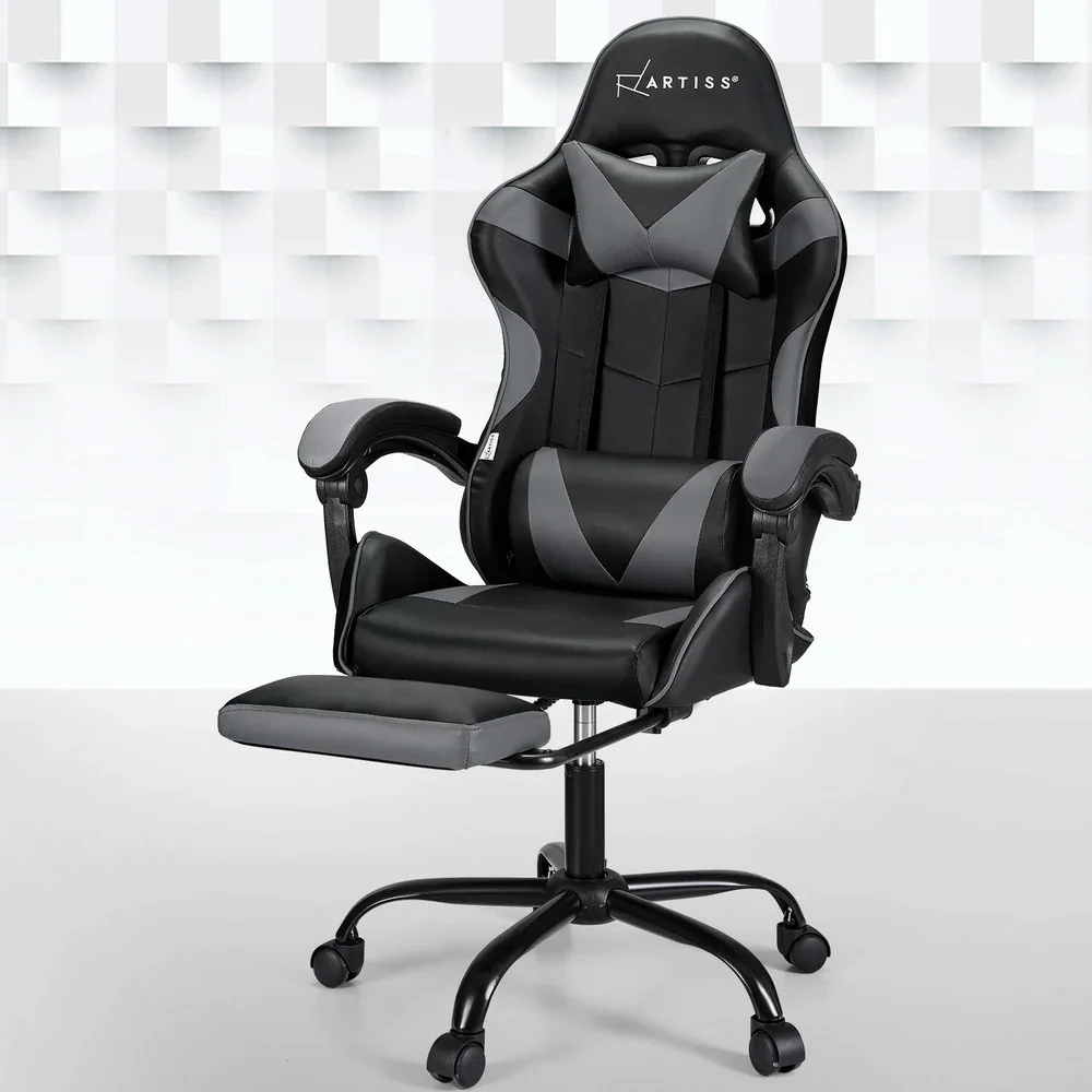 2 Point Massage Gaming Office Chair Footrest Grey - Image 7