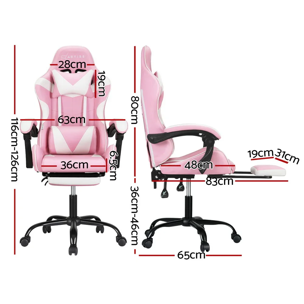 2 Point Massage Gaming Office Chair Footrest Pink - Image 2