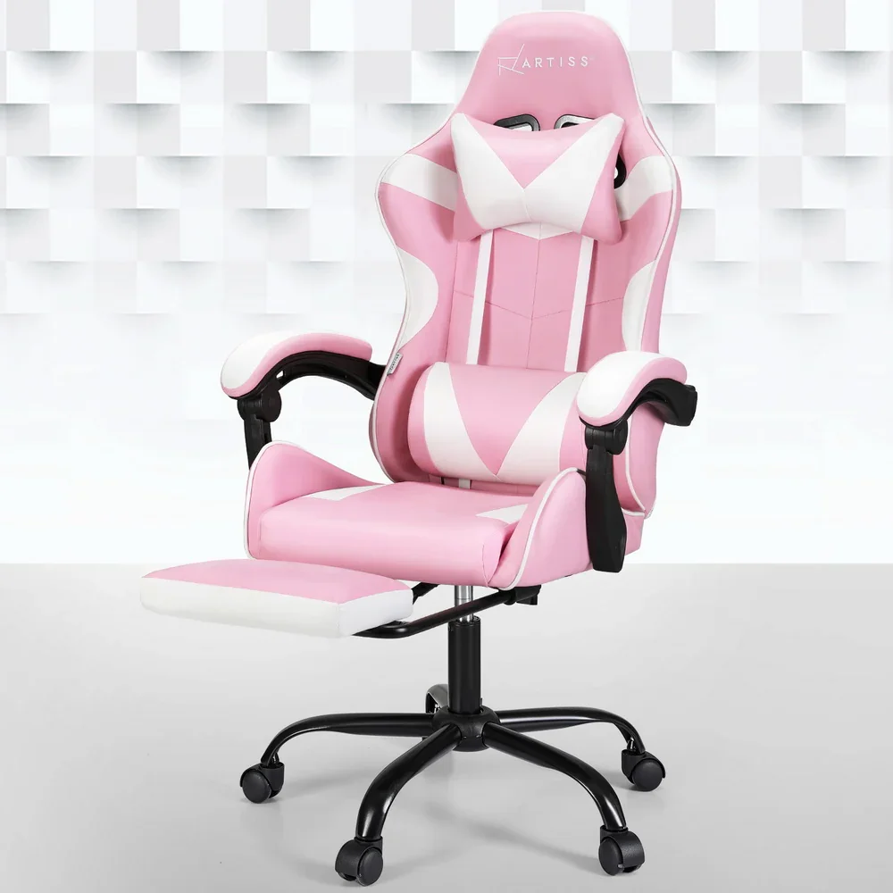 2 Point Massage Gaming Office Chair Footrest Pink - Image 7
