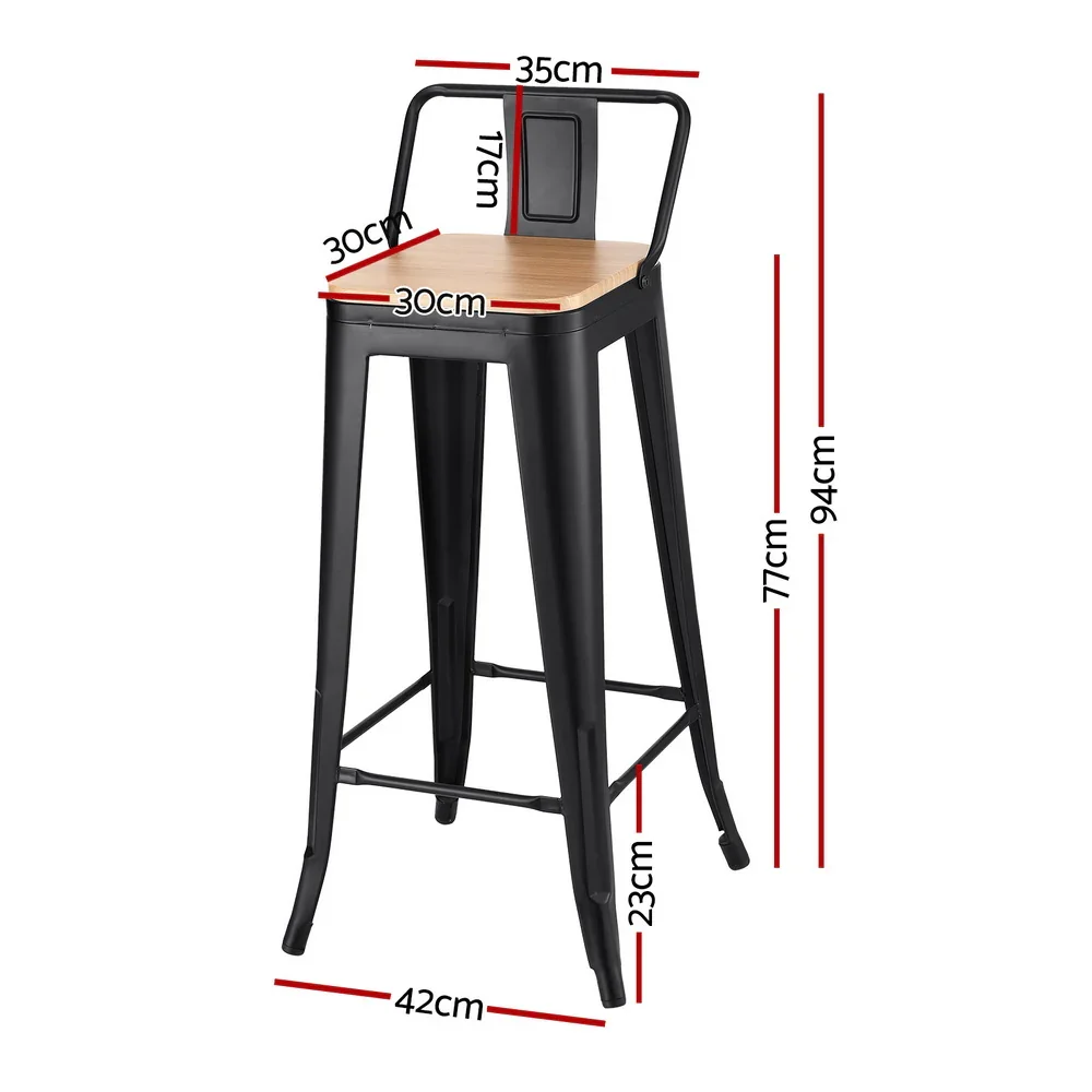 2x Bar Stools Kitchen Counter High Chair Dining Stackable Metal Black - Image 5