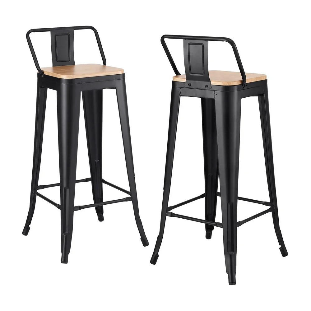 2x Bar Stools Kitchen Counter High Chair Dining Stackable Metal Black - Image 7