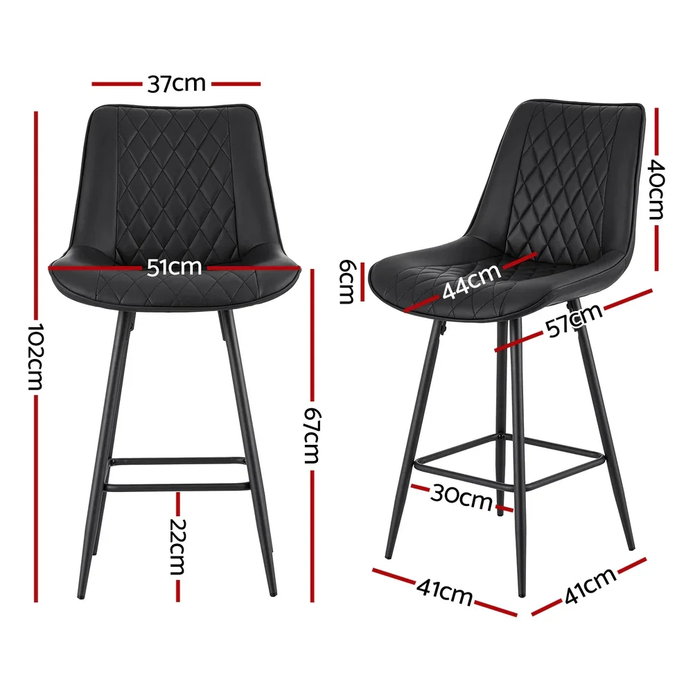 2x Bar Stools Kitchen Dining Chair Counter Stool Diamond PU Leather Black - Image 5