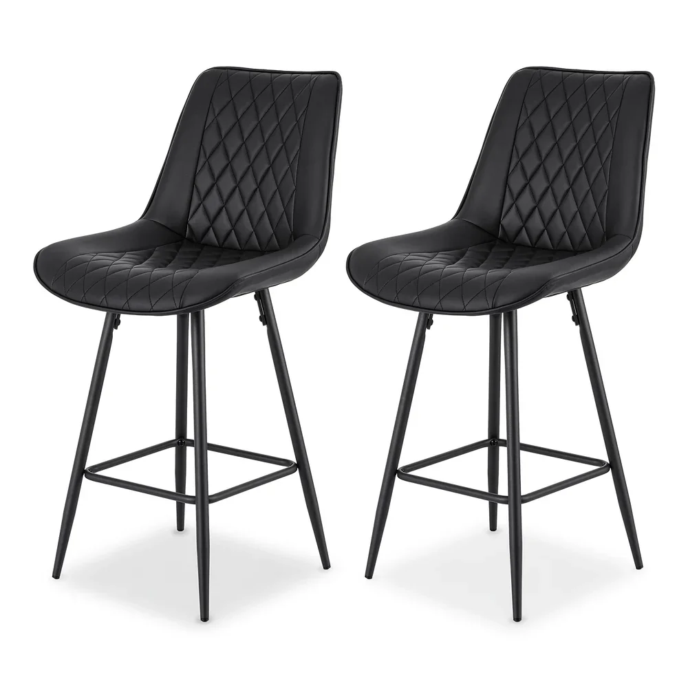 2x Bar Stools Kitchen Dining Chair Counter Stool Diamond PU Leather Black - Image 7