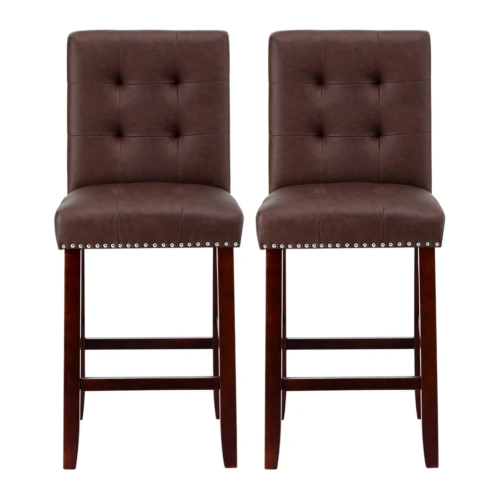 2x Bar Stools Kitchen Dining Chairs Counter PU Leather Wooden Ada Brown - Image 6