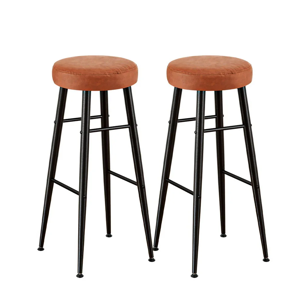 2x Bar Stools Kitchen Dining Chairs Counter Round PU Leather Lane Brown - Image 7