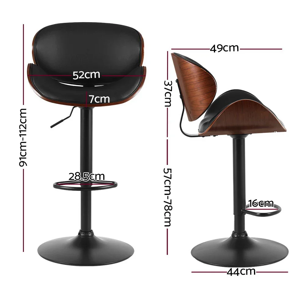 Bar Stools Kitchen Leather Barstools Swivel Gas Lift Chairs Black x2 - Image 2