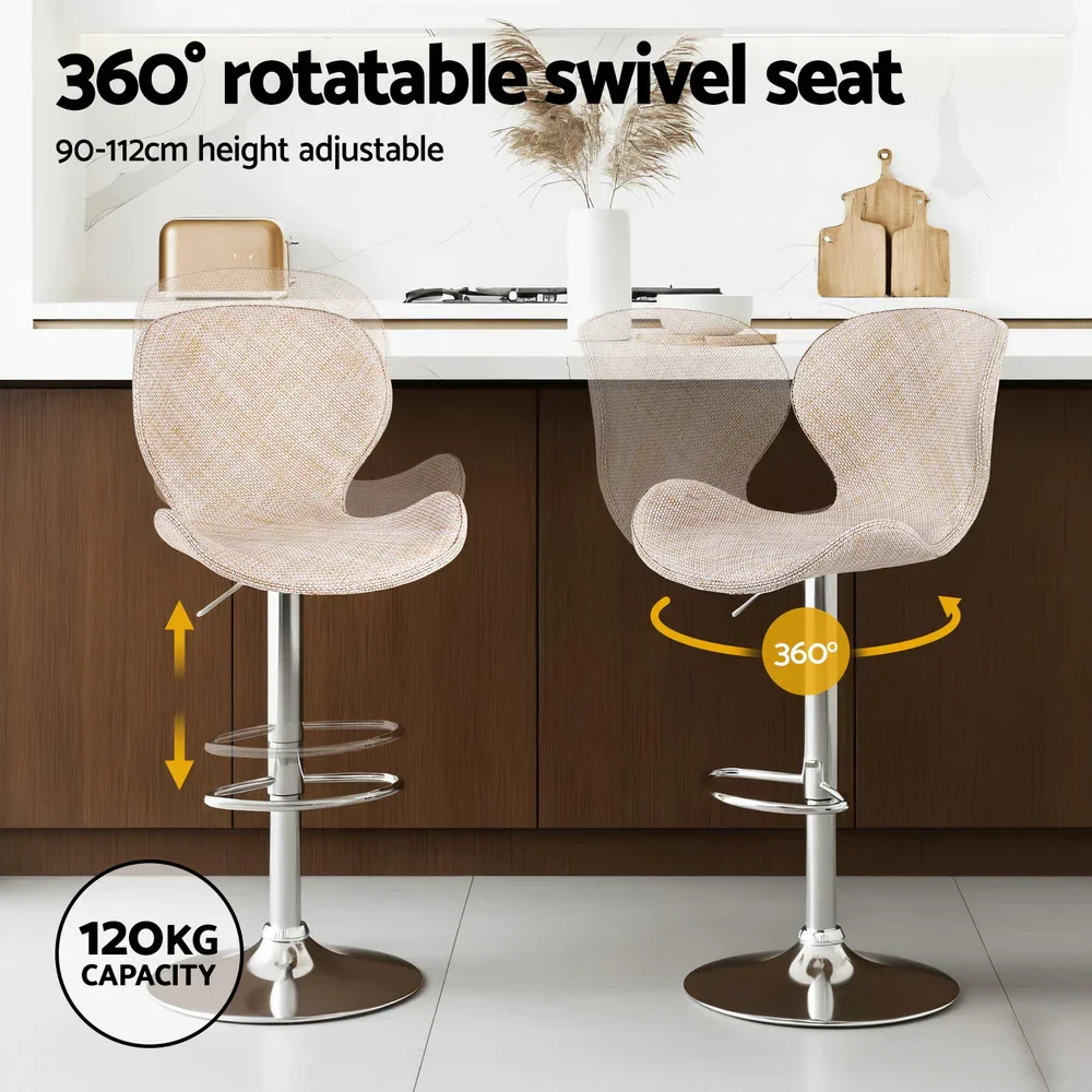 2x Bar Stools Kitchen Swivel Gas Lift Counter Chair Wing PE Rattan Beige - Image 2