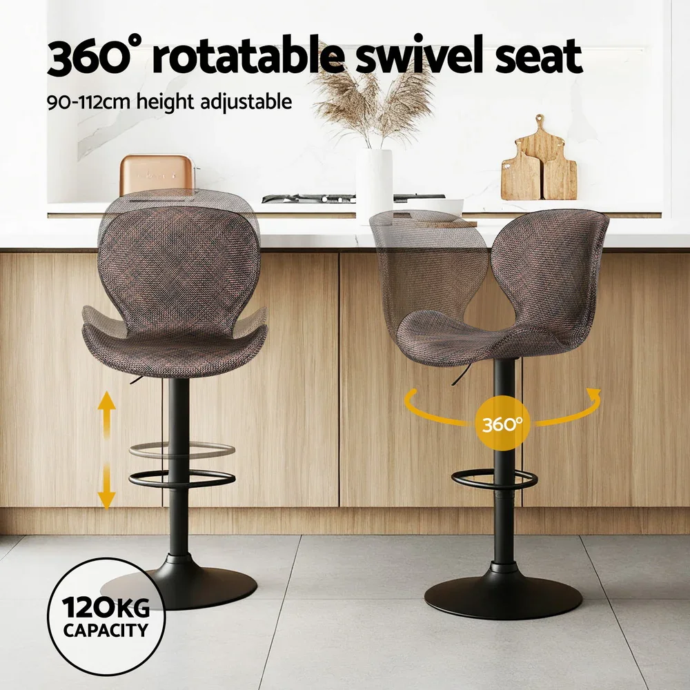 2x Bar Stools Kitchen Swivel Gas Lift Counter Chair Wing PE Rattan Brown - Image 2