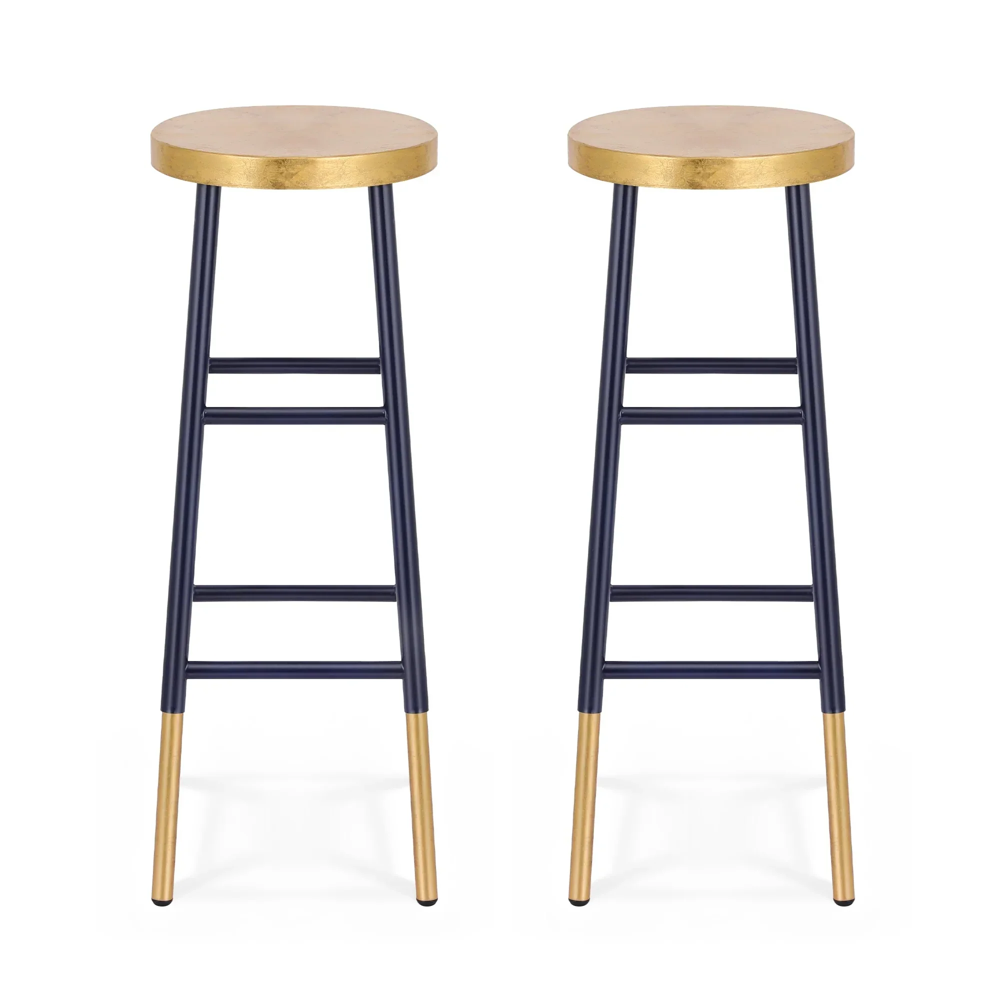 2x Bar Stools Metal Gold Navy - Image 3