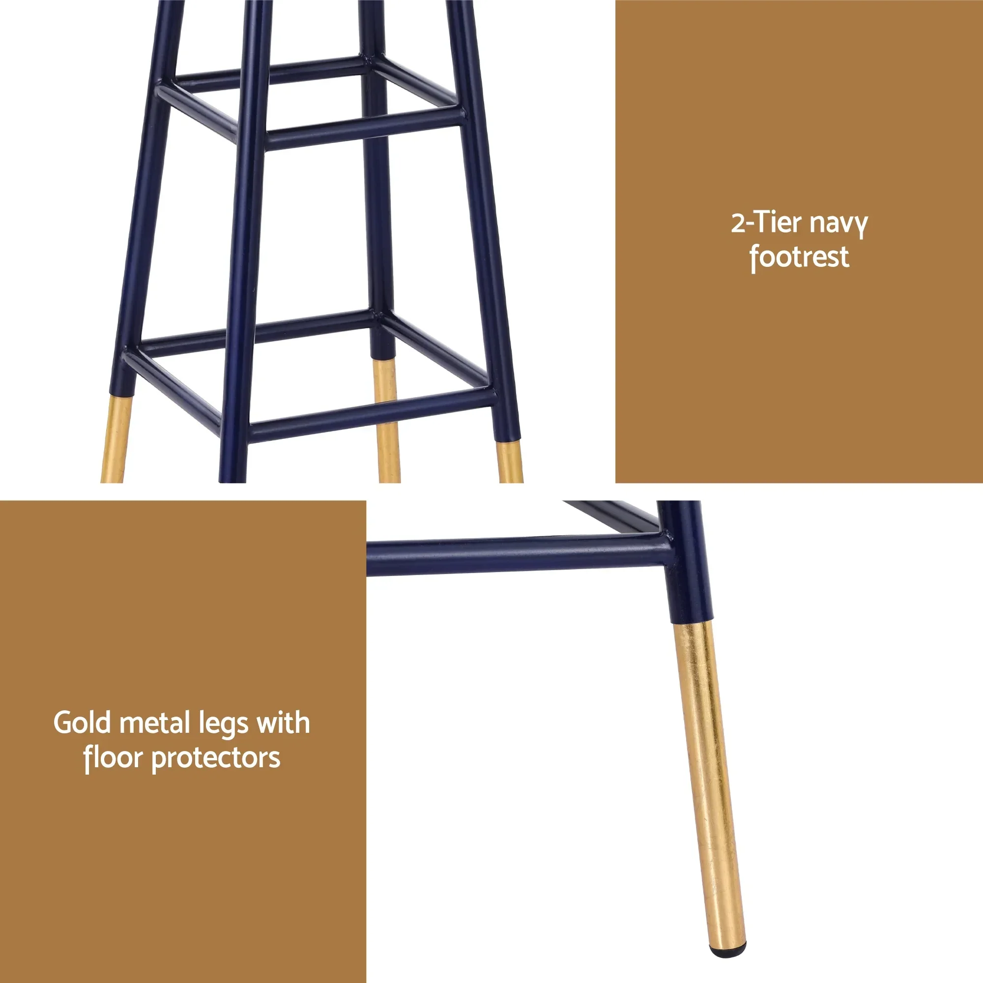 2x Bar Stools Metal Gold Navy - Image 6