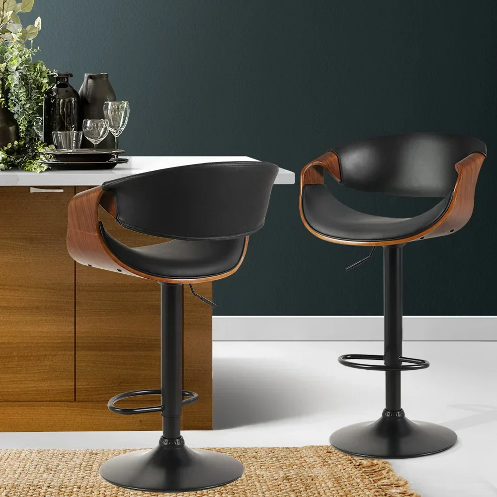 2x Bar Stools Gas Lift Leather w/Armrest - Image 8