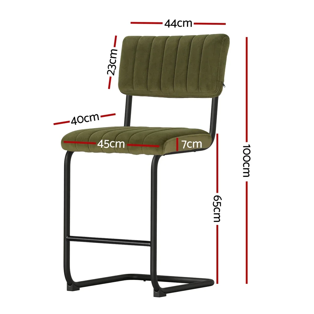 2x Bar Stools Velvet Chairs Green - Image 2