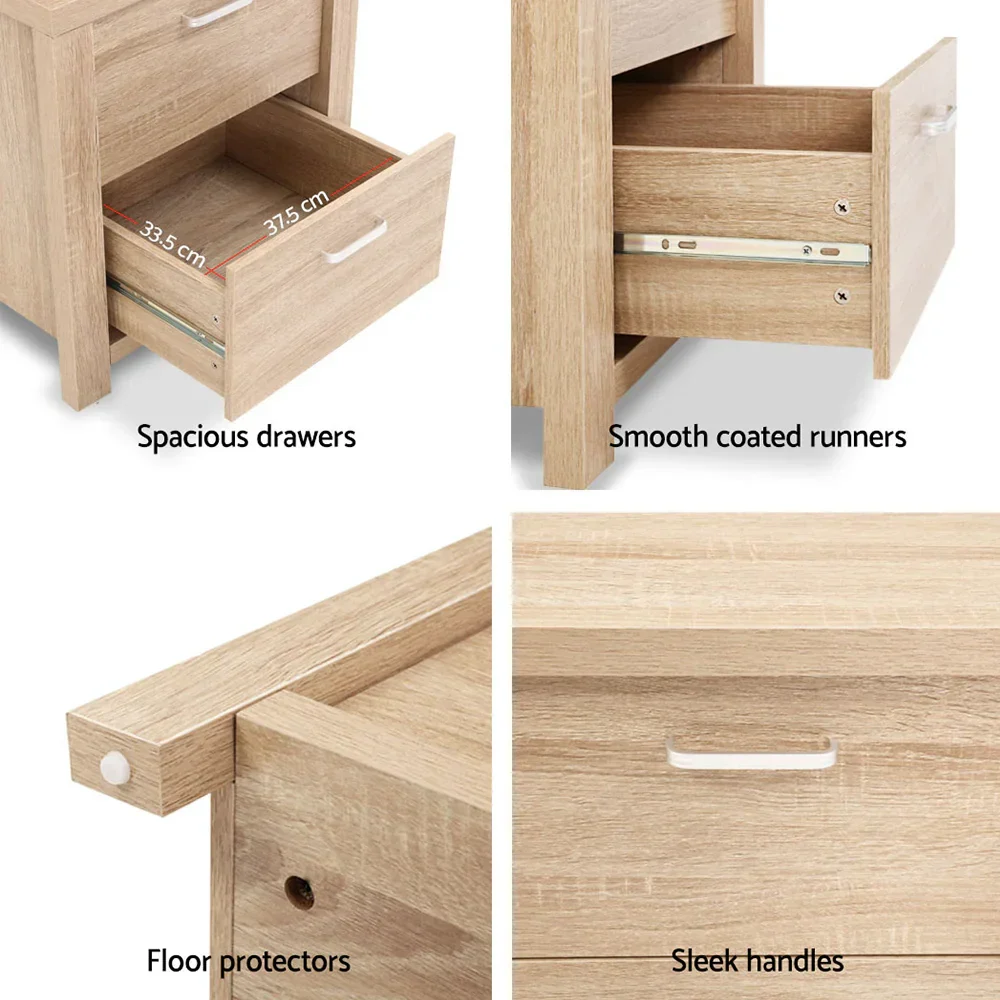 2x Bedside Table 2 Drawers - MAXI Pine - Image 4