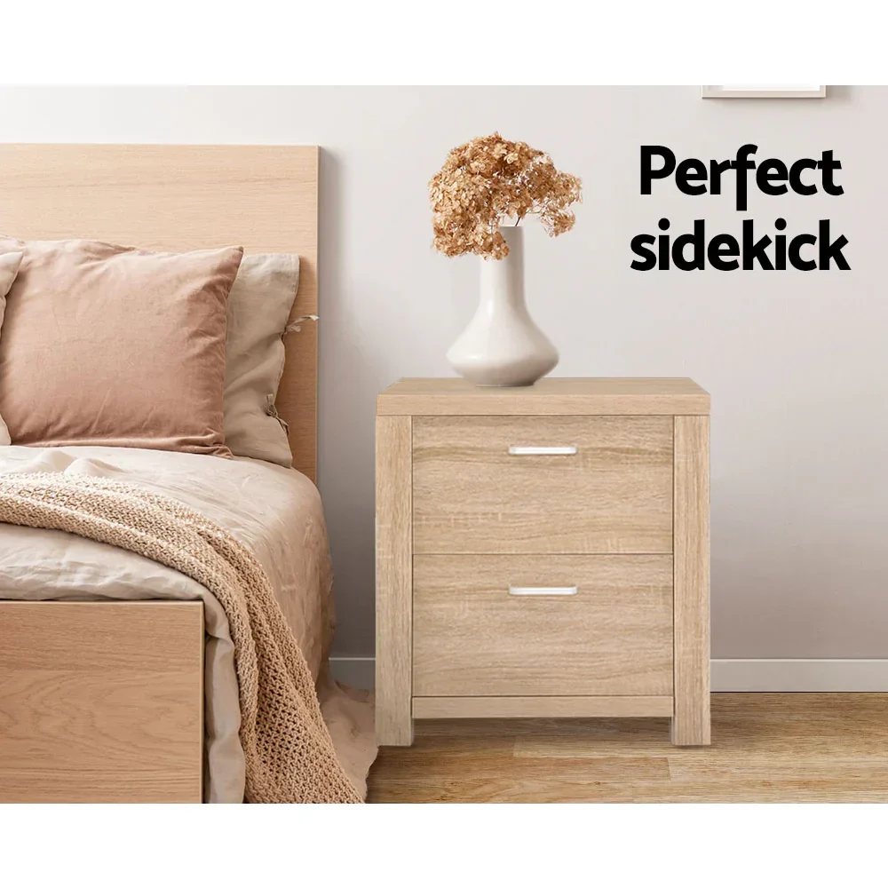 2x Bedside Table 2 Drawers - MAXI Pine - Image 6