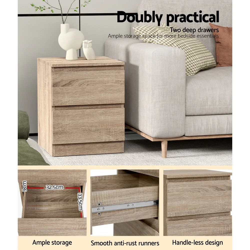 2x Bedside Table 2 Drawers - PEPE Oak - Image 5