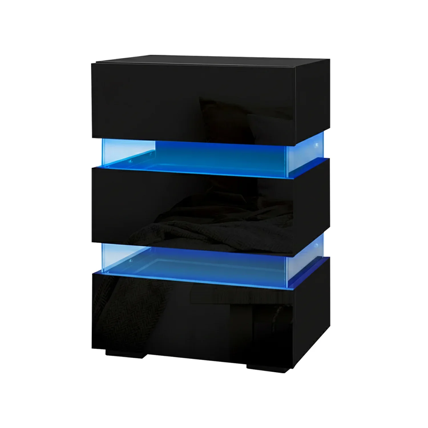 2x Bedside Table LED 3 Drawers - LUMI Black - Image 2