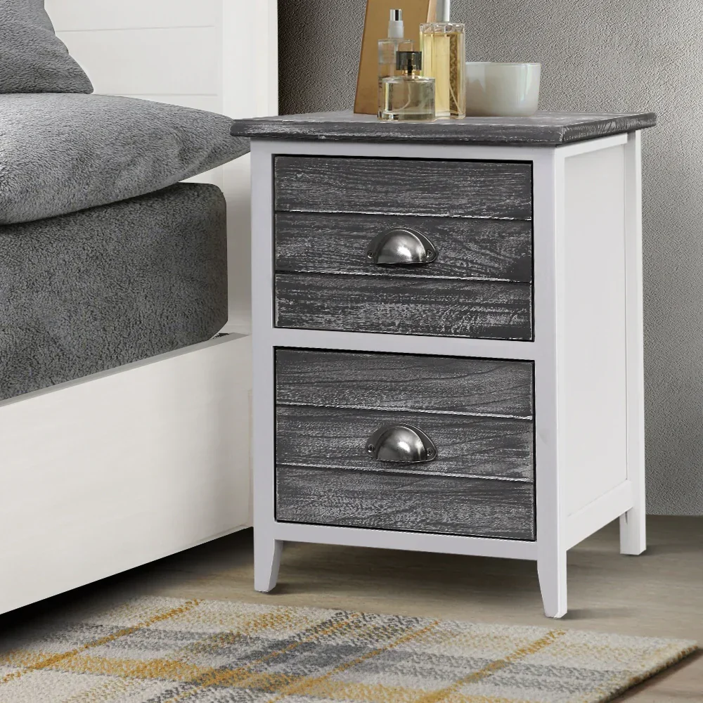 Bedside Table 2 Drawers Vintage X2 - THYME Grey - Image 8