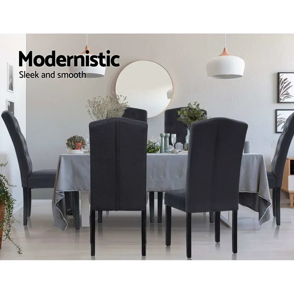 Dining Chairs Set of 2 Linen Parsons Chair Dark Grey - Image 2