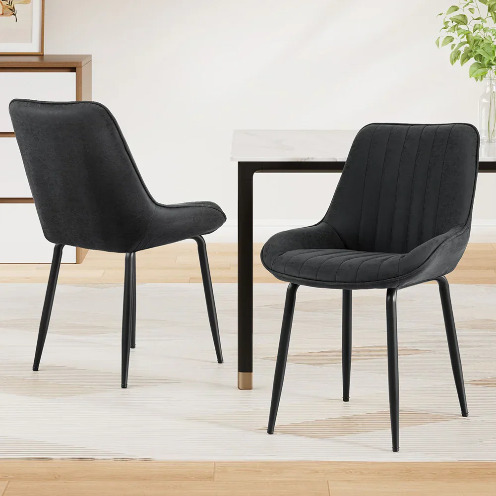 2x Dining Chairs Retro PU Leather Kitchen Lounge Cafe Accent Chair Black