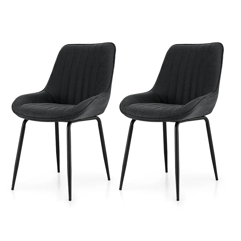 2x Dining Chairs Retro PU Leather Kitchen Lounge Cafe Accent Chair Black - Image 6