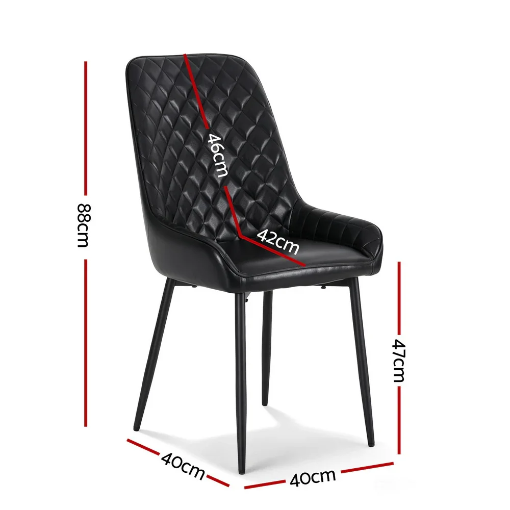 2x Dining Chairs Retro PU Leather Kitchen Lounge Cafe Accent Chair Black - Image 2
