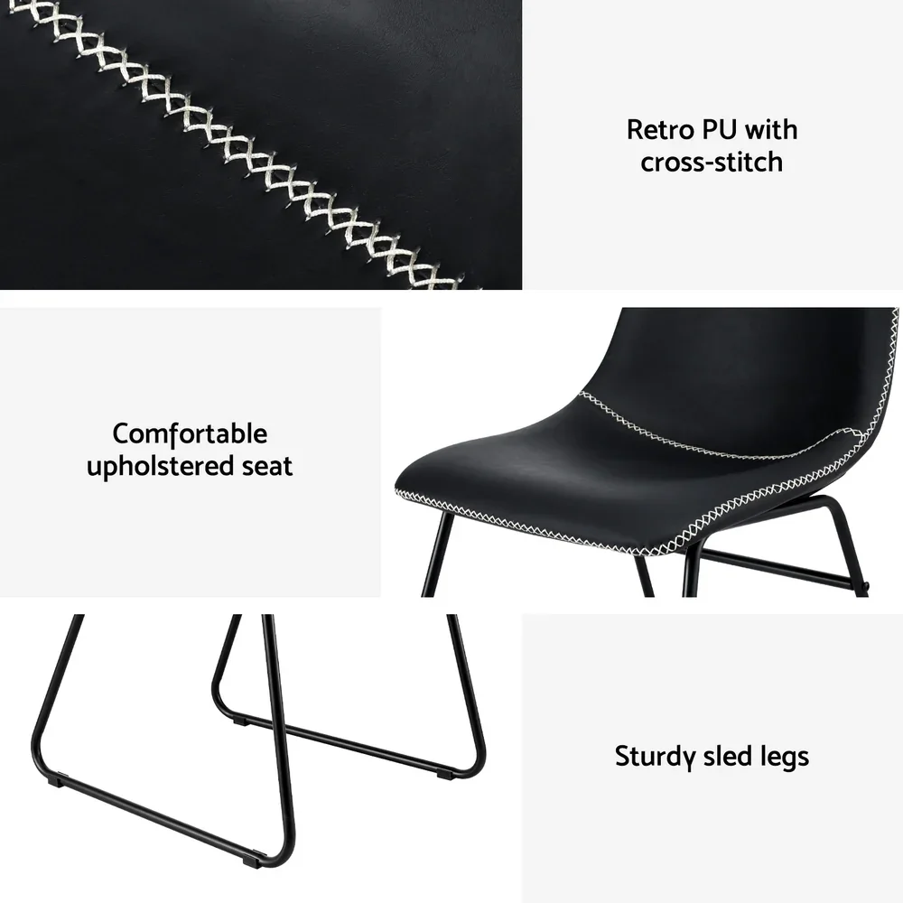 2x Dining Chairs Retro PU Leather Kitchen Lounge Cafe Accent Chair Black - Image 4