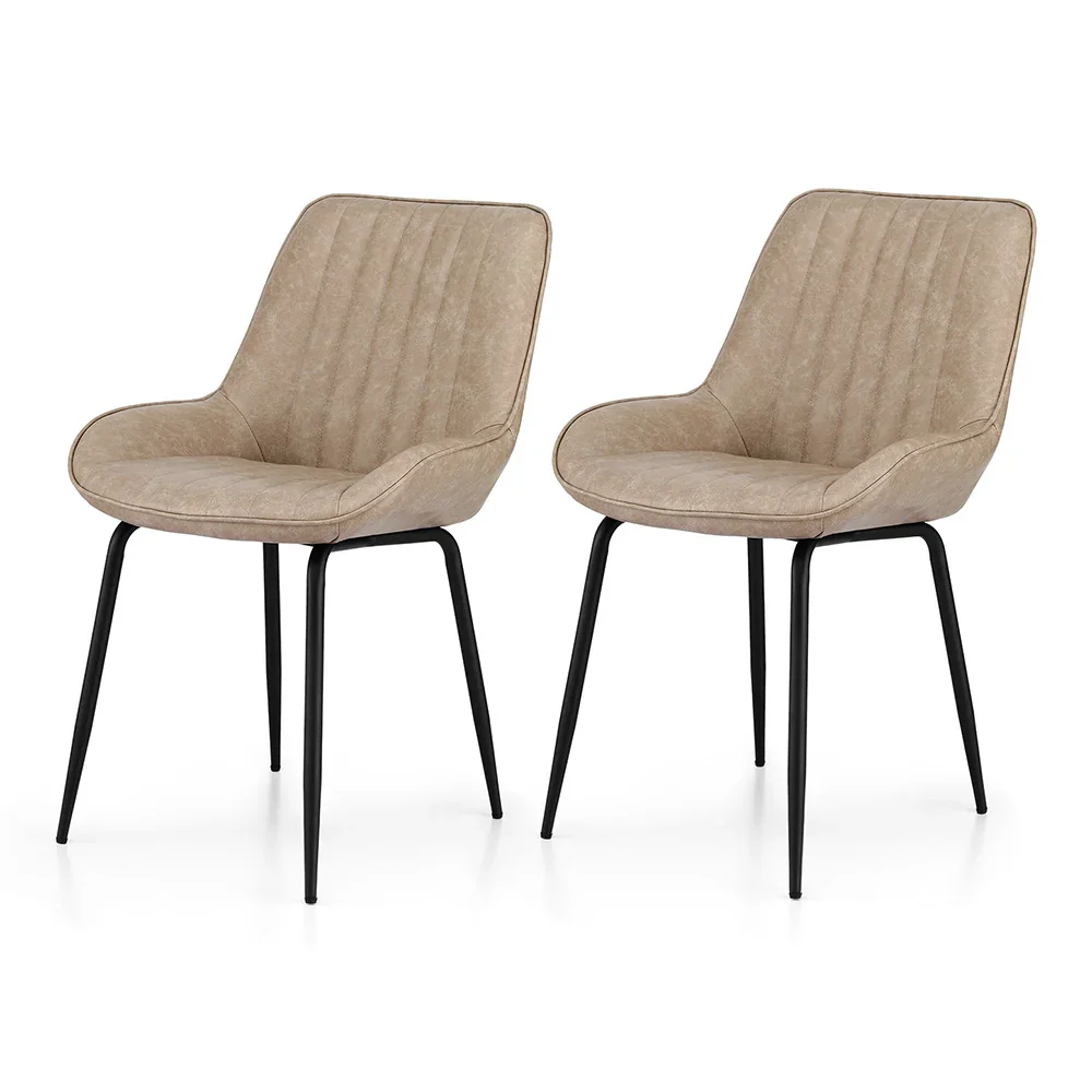 2x Dining Chairs Retro PU Leather Kitchen Lounge Cafe Accent Chair Khaki - Image 3
