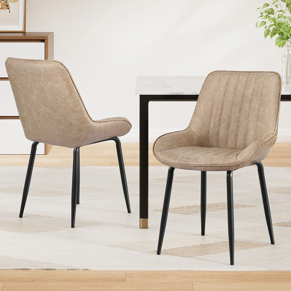 2x Dining Chairs Retro PU Leather Kitchen Lounge Cafe Accent Chair Khaki - Image 7