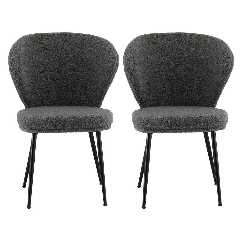 2x Dining Chairs Sherpa Boucle Wing Back Grey - Image 6
