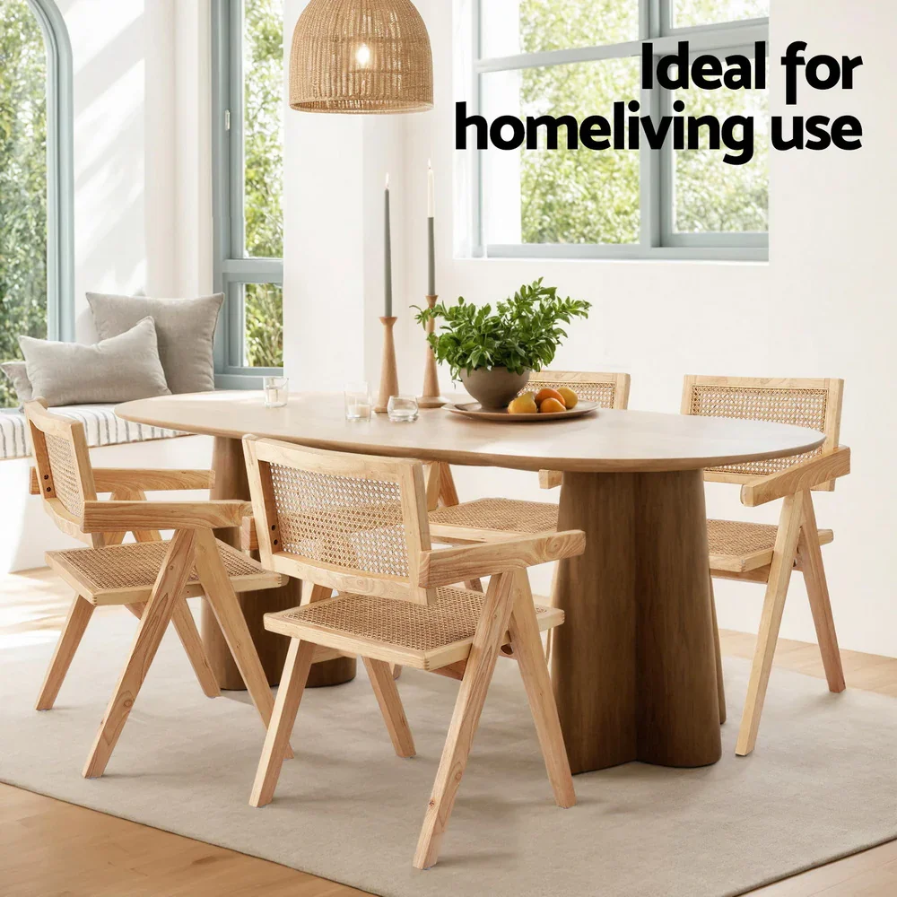 2x Dining Chairs Wooden Rattan Seat Rubber Wood Frame - Image 4