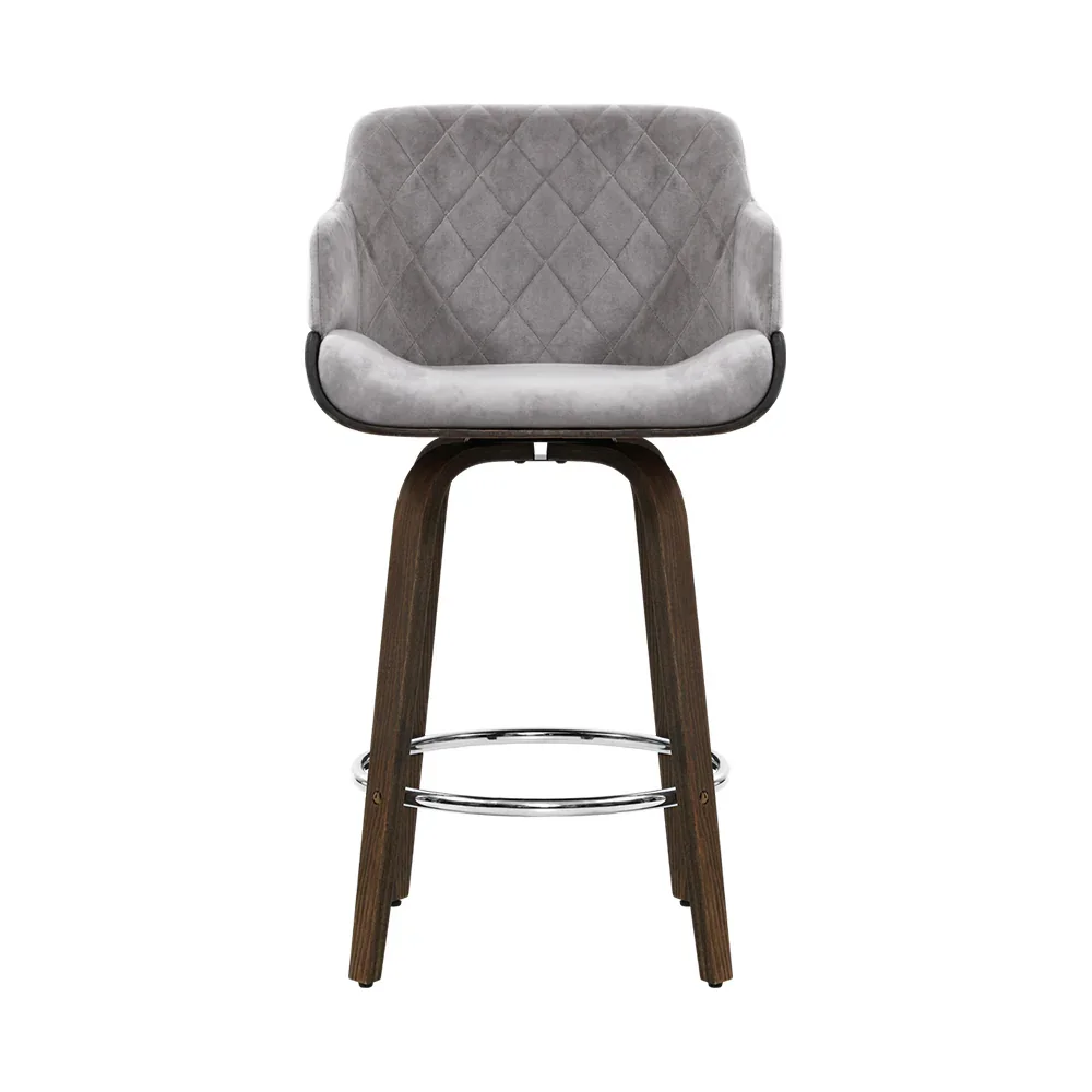 2x Bar Stools Swivel Velvet Padded Wooden - Image 3