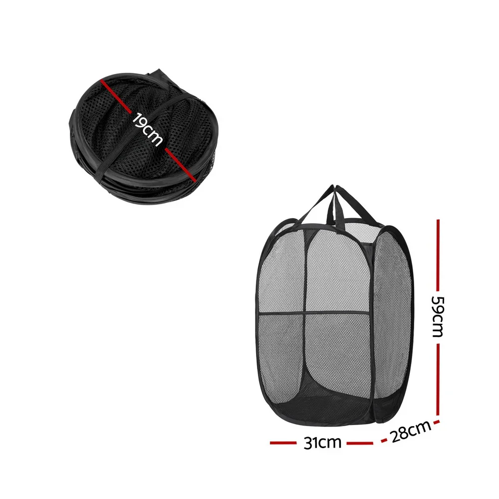 2X Laundry Basket Hamper Foldable Black - Image 2