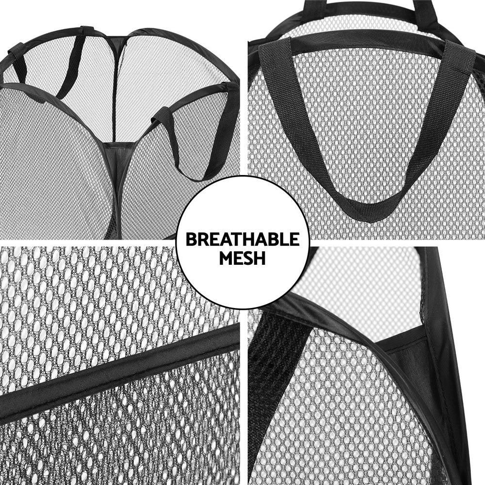 2X Laundry Basket Hamper Foldable Black - Image 6