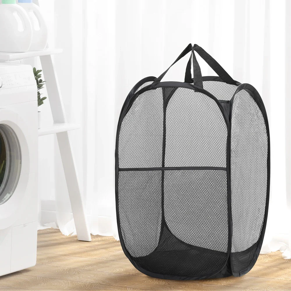 2X Laundry Basket Hamper Foldable Black - Image 7