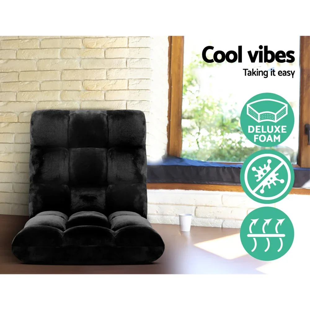 2X Lounge Sofa Bed Flannel Fabric Black - Image 2